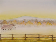 Load image into Gallery viewer, Autumn Farm Morning, Framed Original Watercolor (8x10)