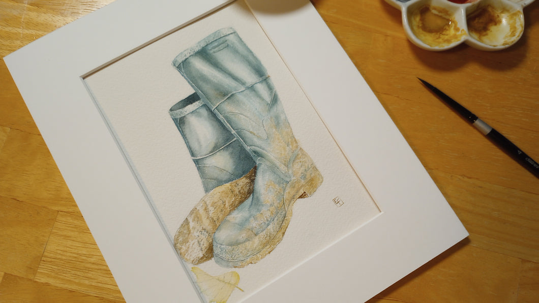 Muck Boots, Unframed Original Watercolor (8 x 10)