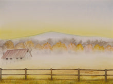 Load image into Gallery viewer, Autumn Farm Morning, Framed Watercolor Sketch (8x10)
