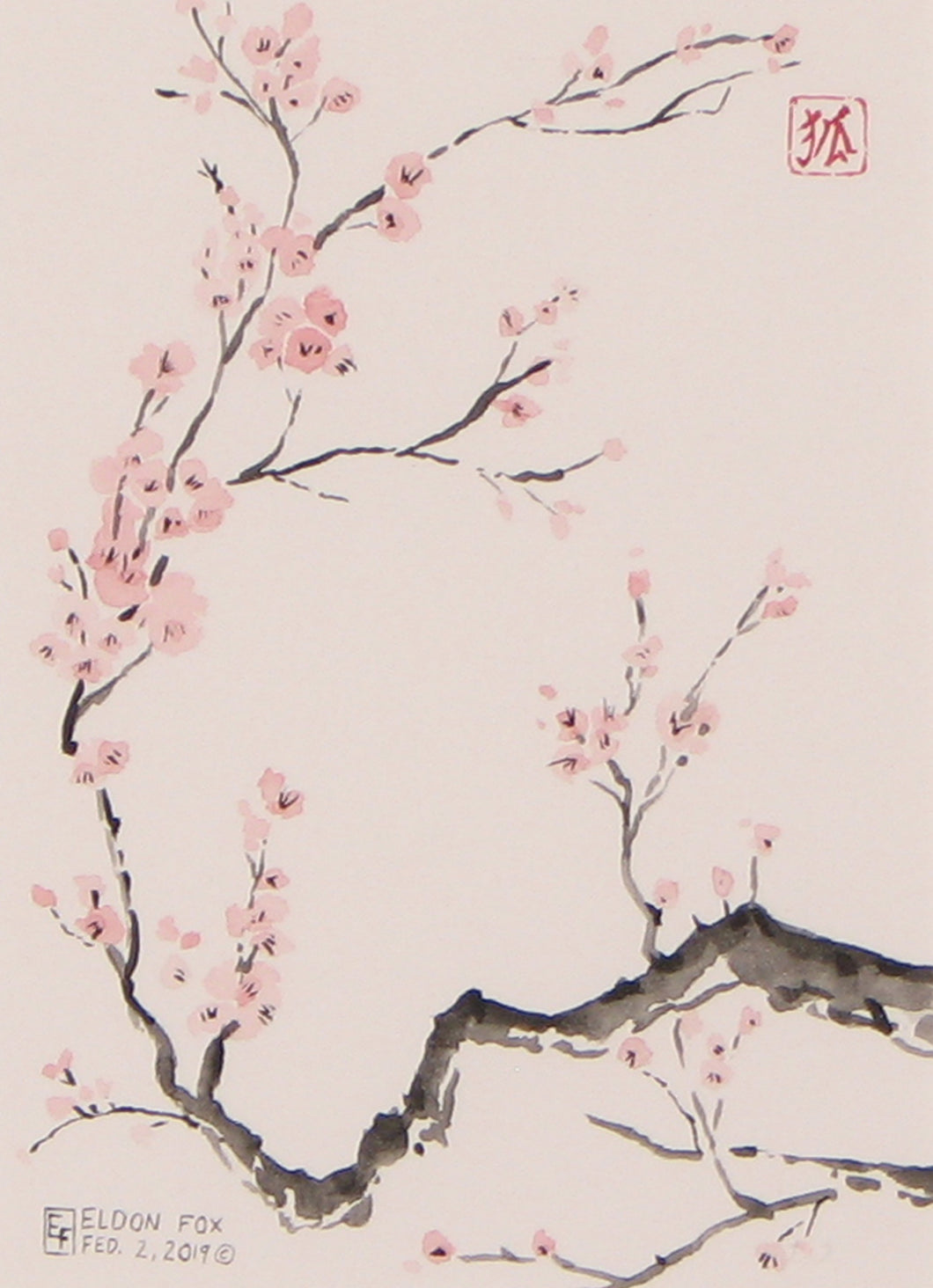 Cherry Blossoms, Framed Original Watercolor