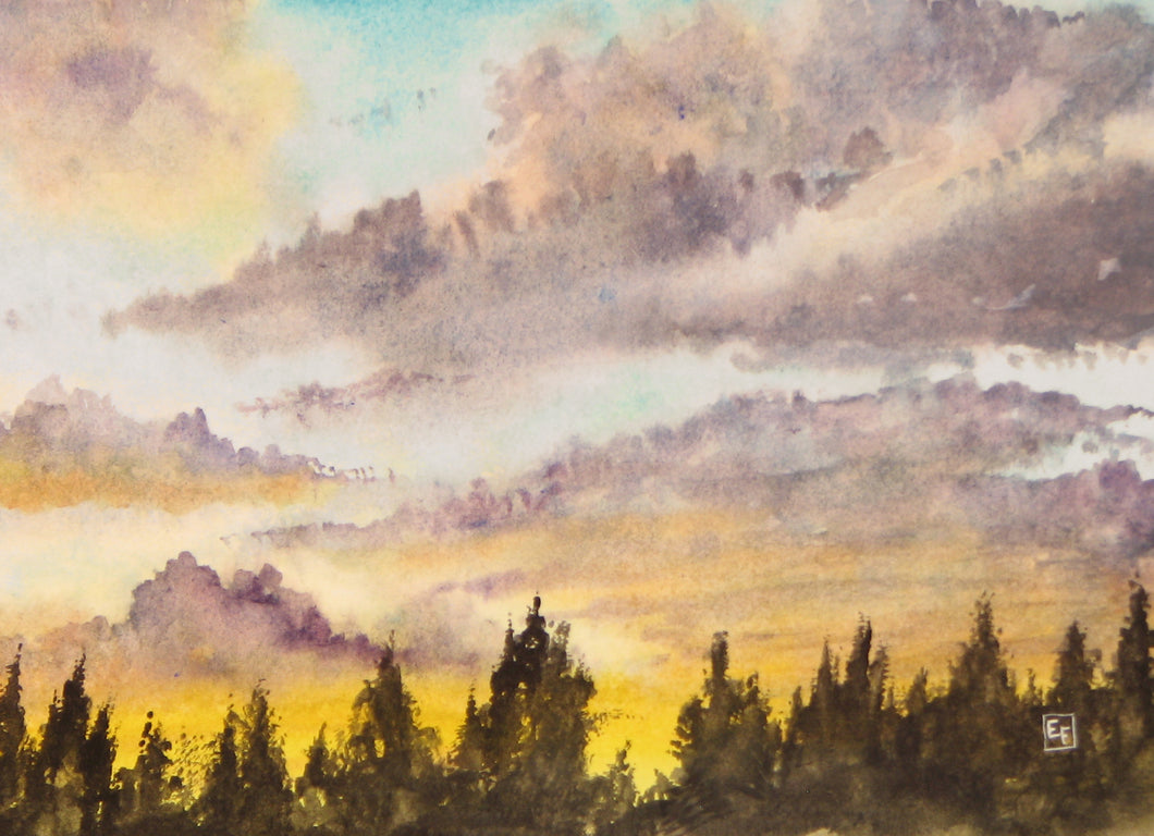 Golden Sunset, Watercolor Sketch (8x10)