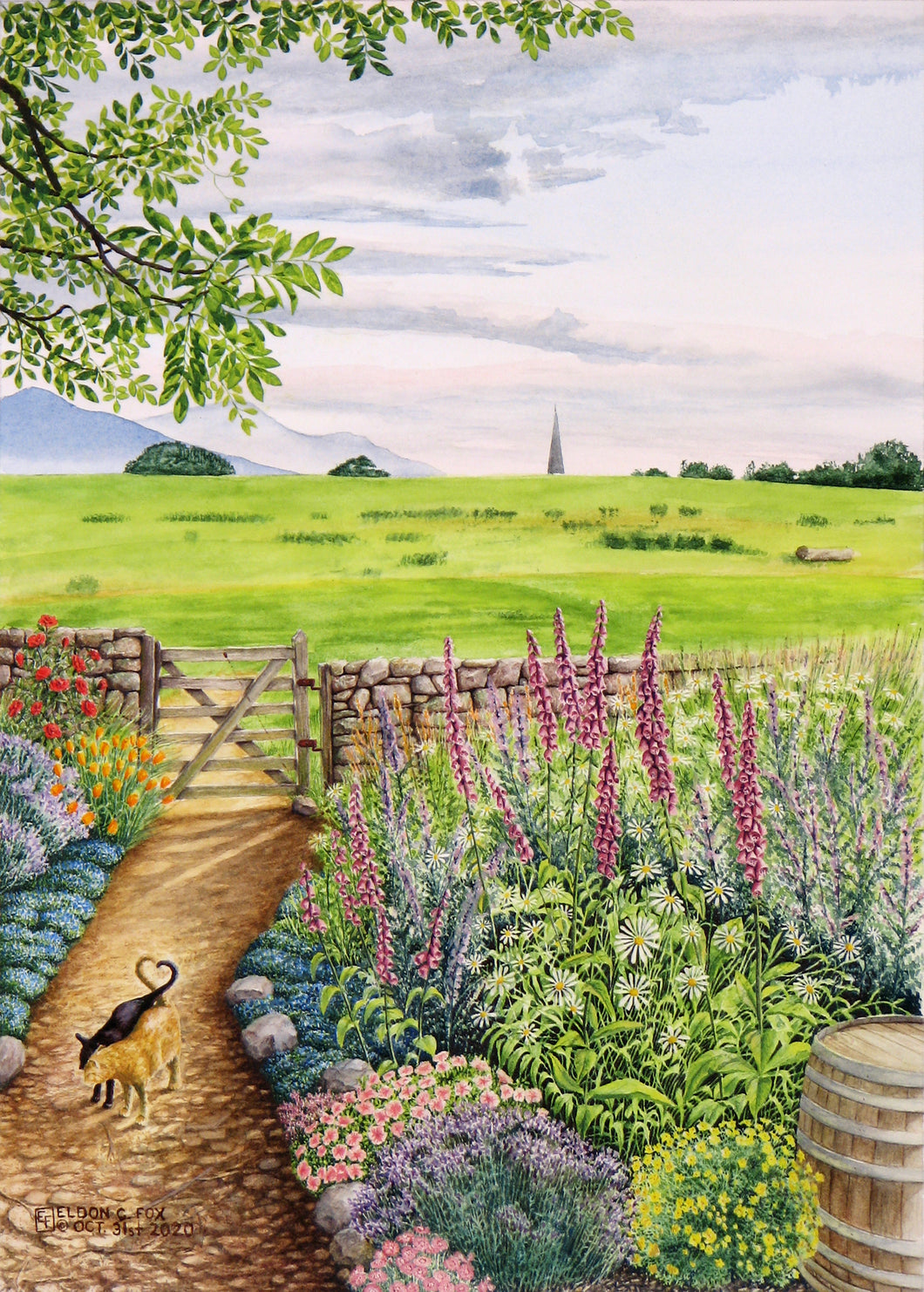 Keswick Garden Path, Framed Original Watercolor (11x14)