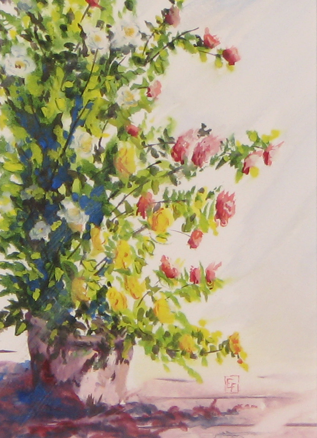 Roses in the Light, Framed Original Watercolor