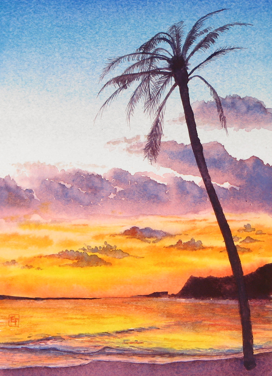 Tropical Sunset, Watercolor Sketch (8x10)